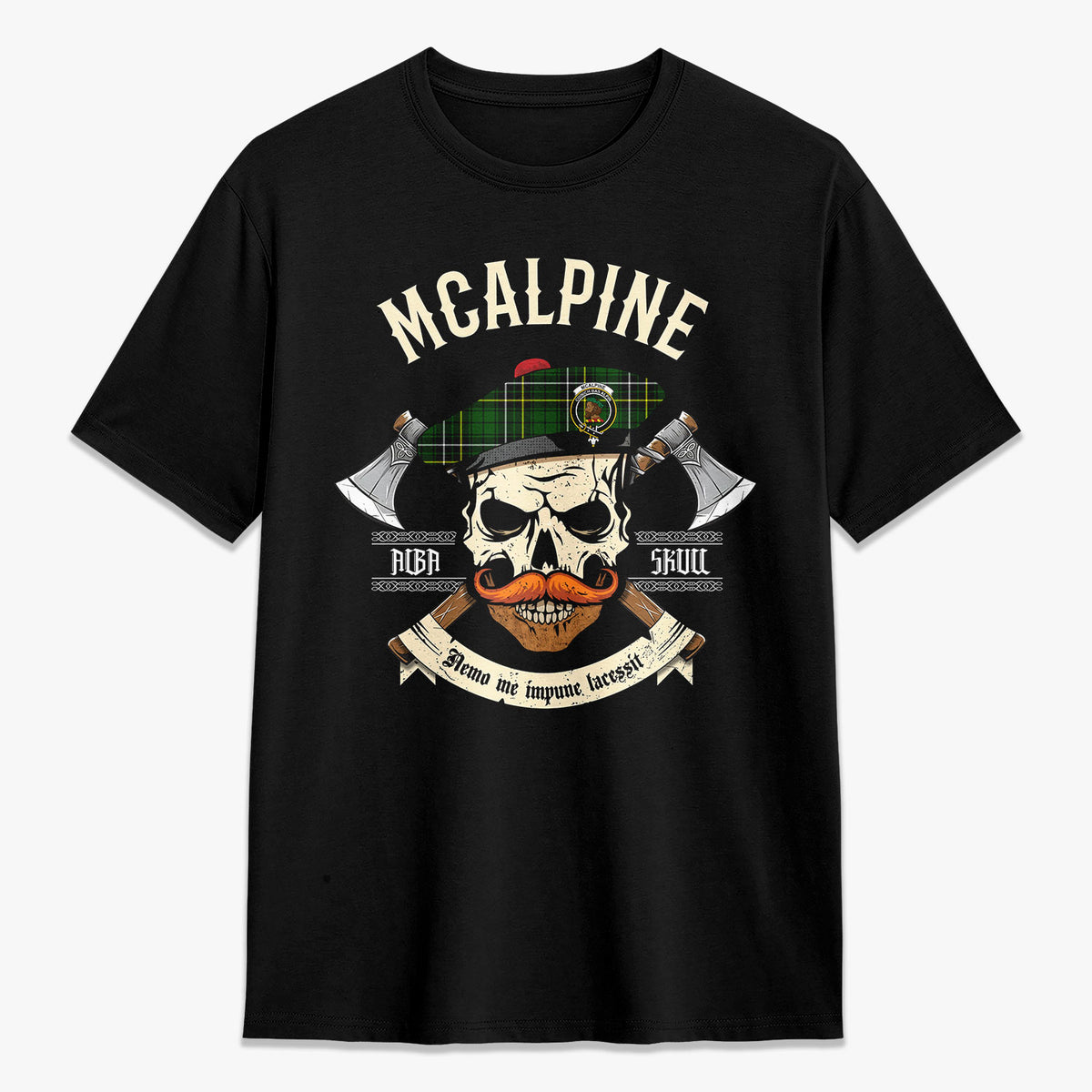 McAlpine Modern Tartan Crest 2D T-shirt - Alba Skull Style