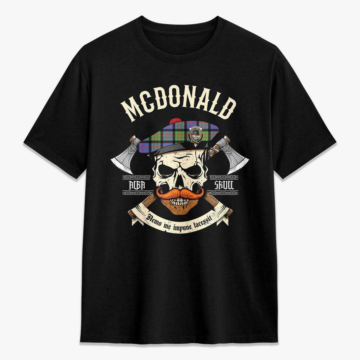 McDonald Ancient Tartan Crest 2D T-shirt - Alba Skull Style