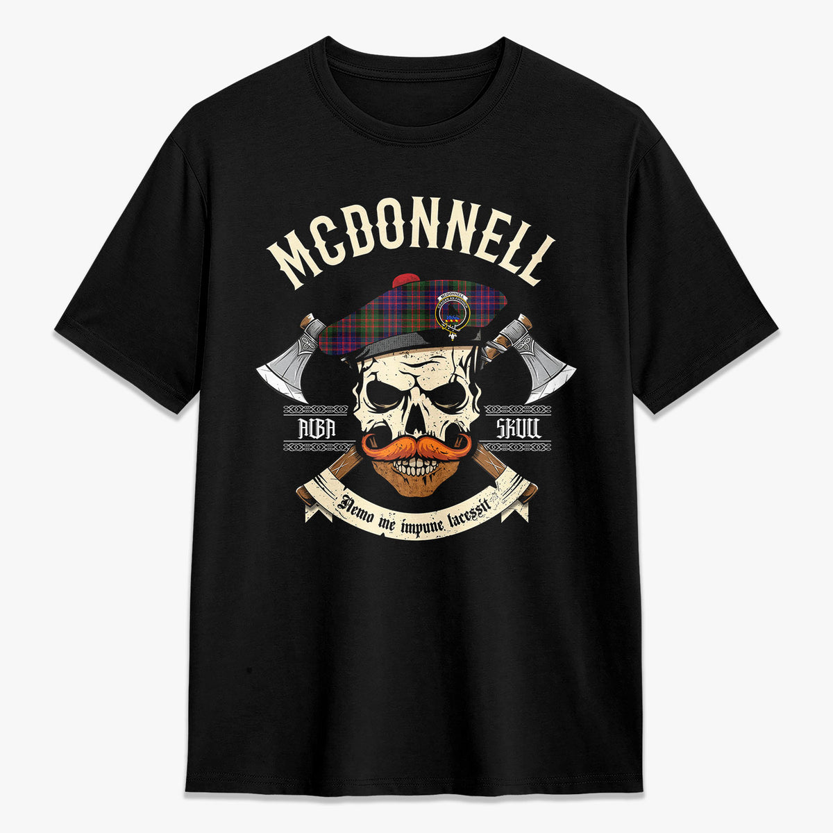 McDonnell of Glengarry Modern Tartan Crest 2D T-shirt - Alba Skull Style