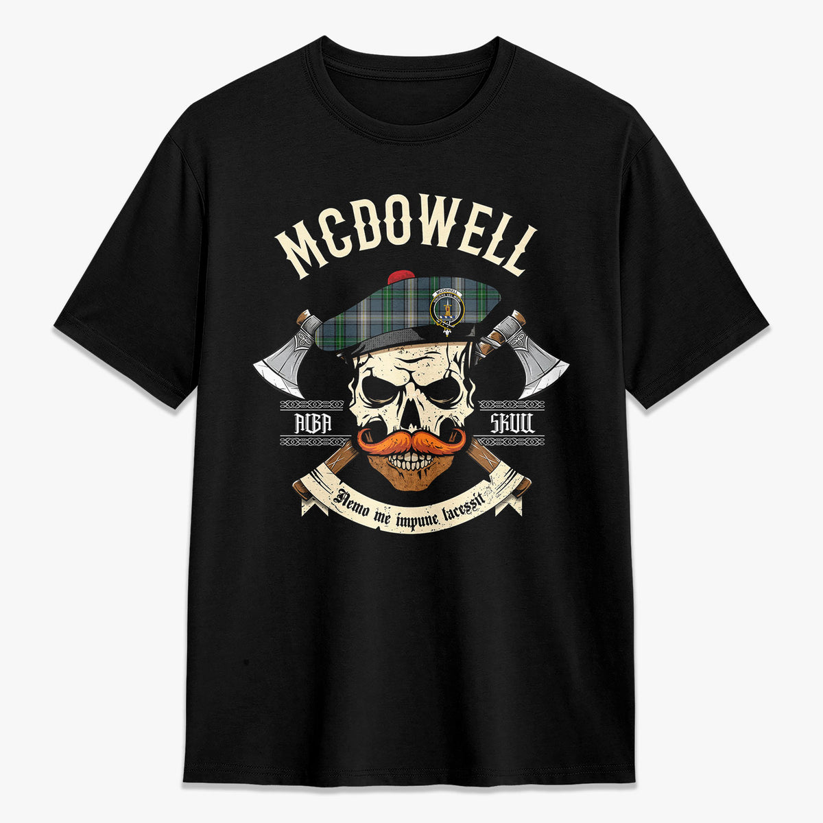 McDowell (MacDowell) Tartan Crest 2D T-shirt - Alba Skull Style