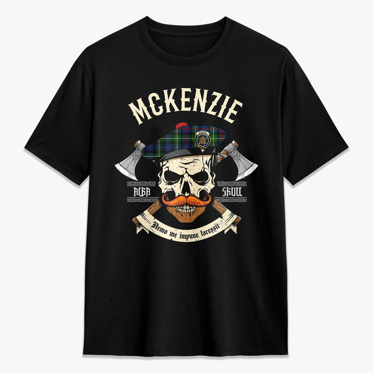 McKenzie Modern Tartan Crest 2D T-shirt - Alba Skull Style