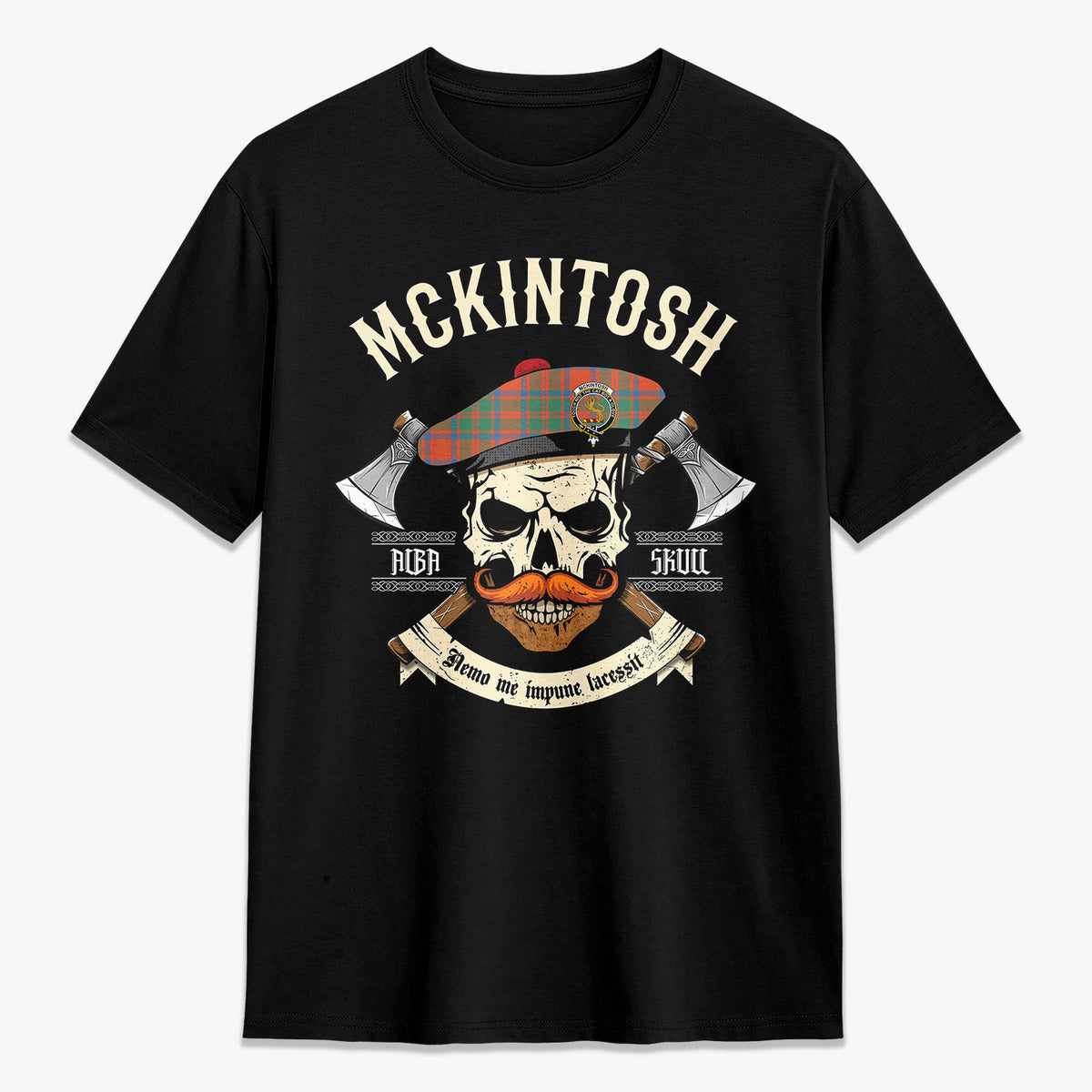 McKintosh Ancient Tartan Crest 2D T-shirt - Alba Skull Style