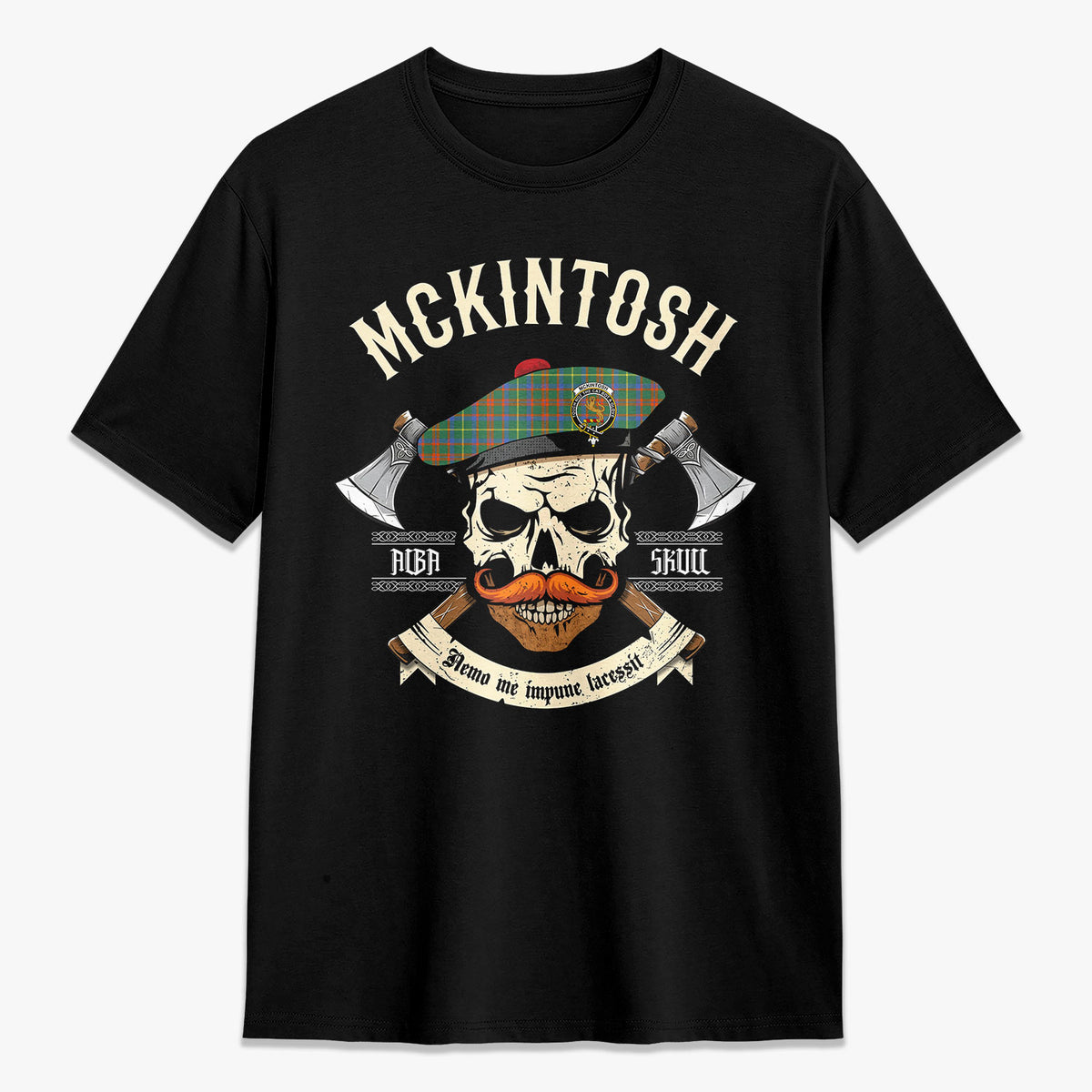 McKintosh Hunting Ancient Tartan Crest 2D T-shirt - Alba Skull Style