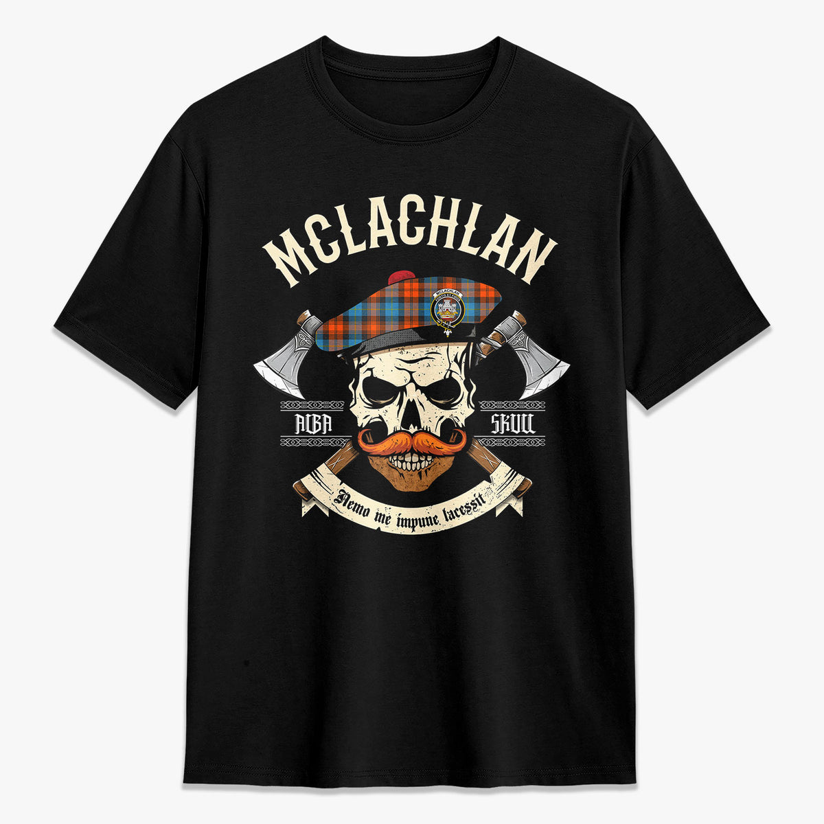 McLachlan Ancient Tartan Crest 2D T-shirt - Alba Skull Style