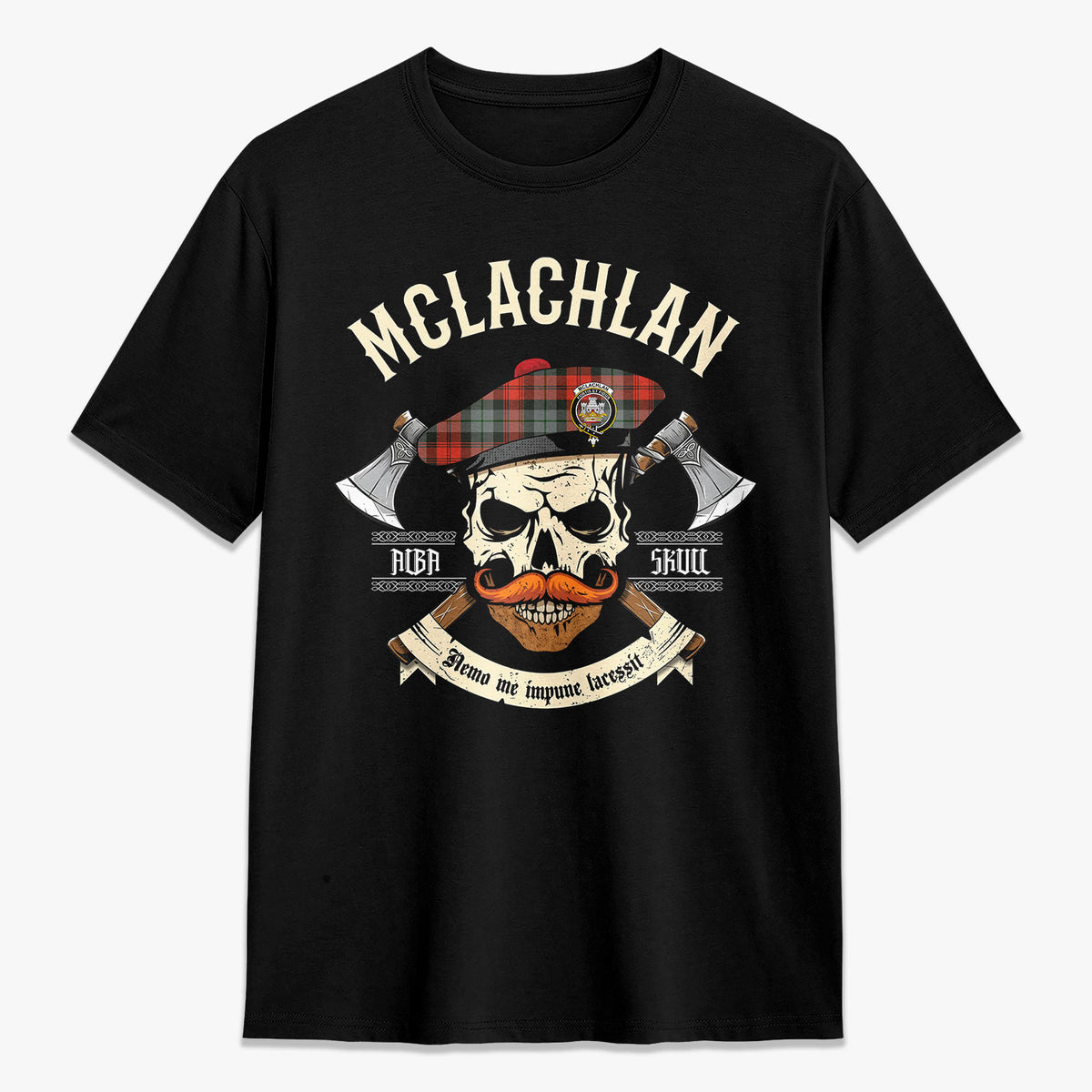 McLachlan Weathered Tartan Crest 2D T-shirt - Alba Skull Style