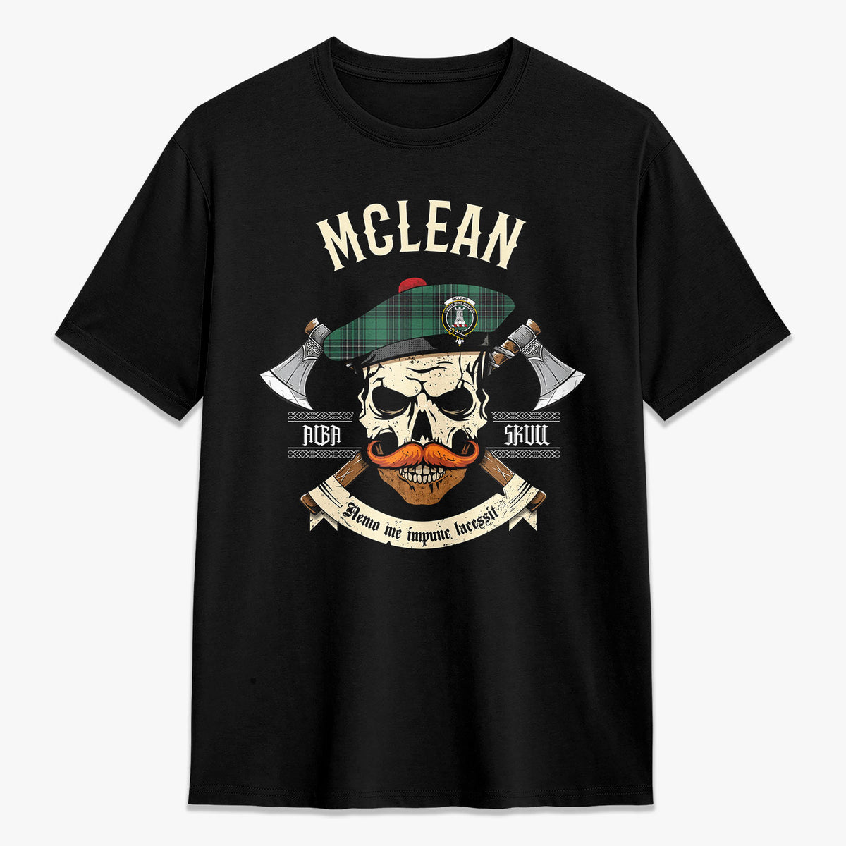 McLean Hunting Ancient Tartan Crest 2D T-shirt - Alba Skull Style