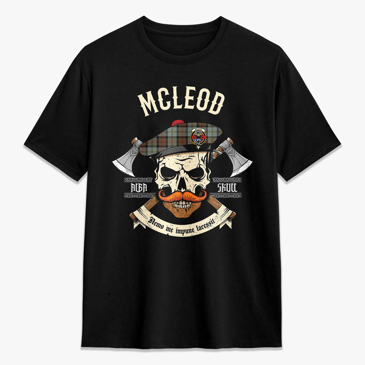 McLeod of Harris Weathered Tartan Crest 2D T-shirt - Alba Skull Style