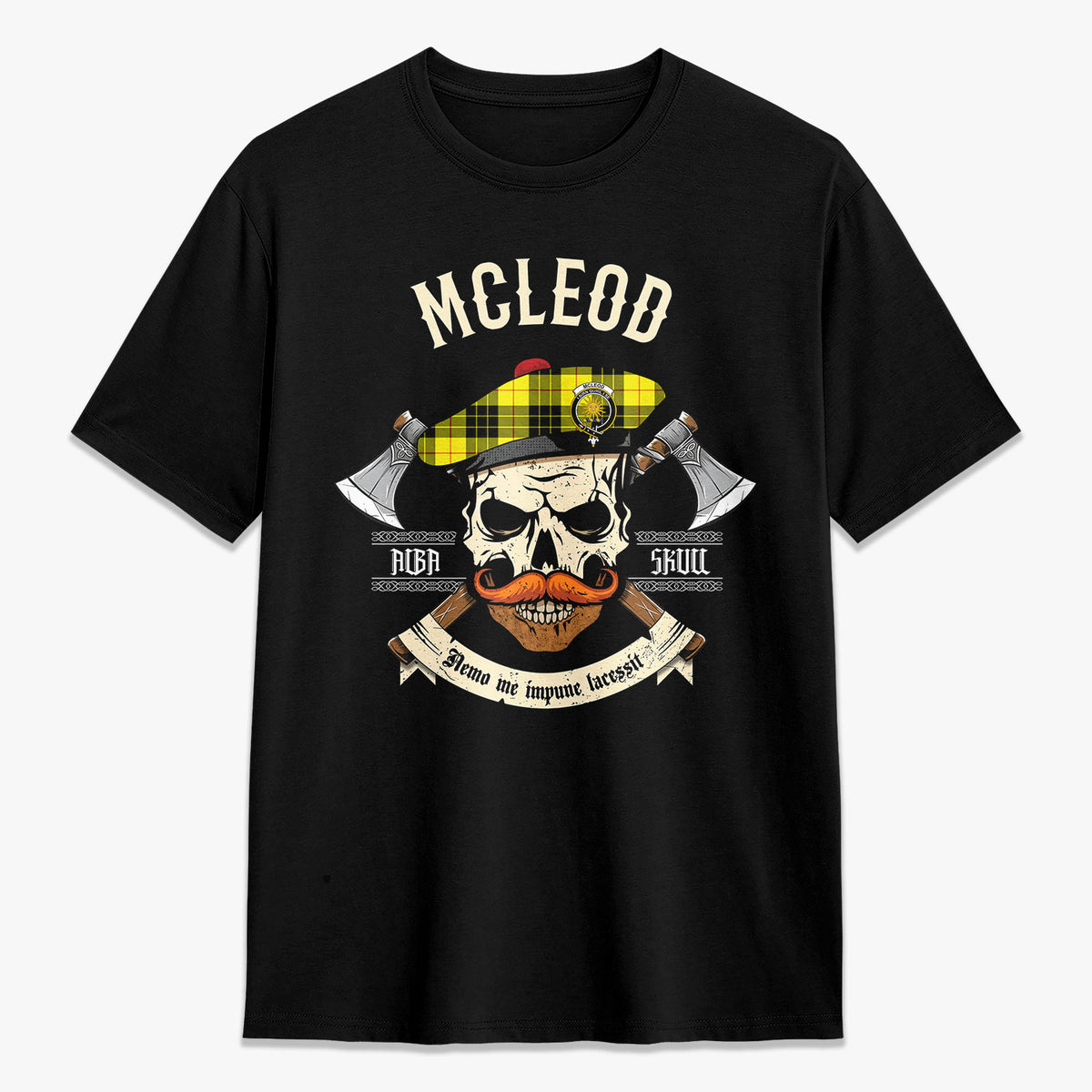 McLeod of Lewis Modern Tartan Crest 2D T-shirt - Alba Skull Style