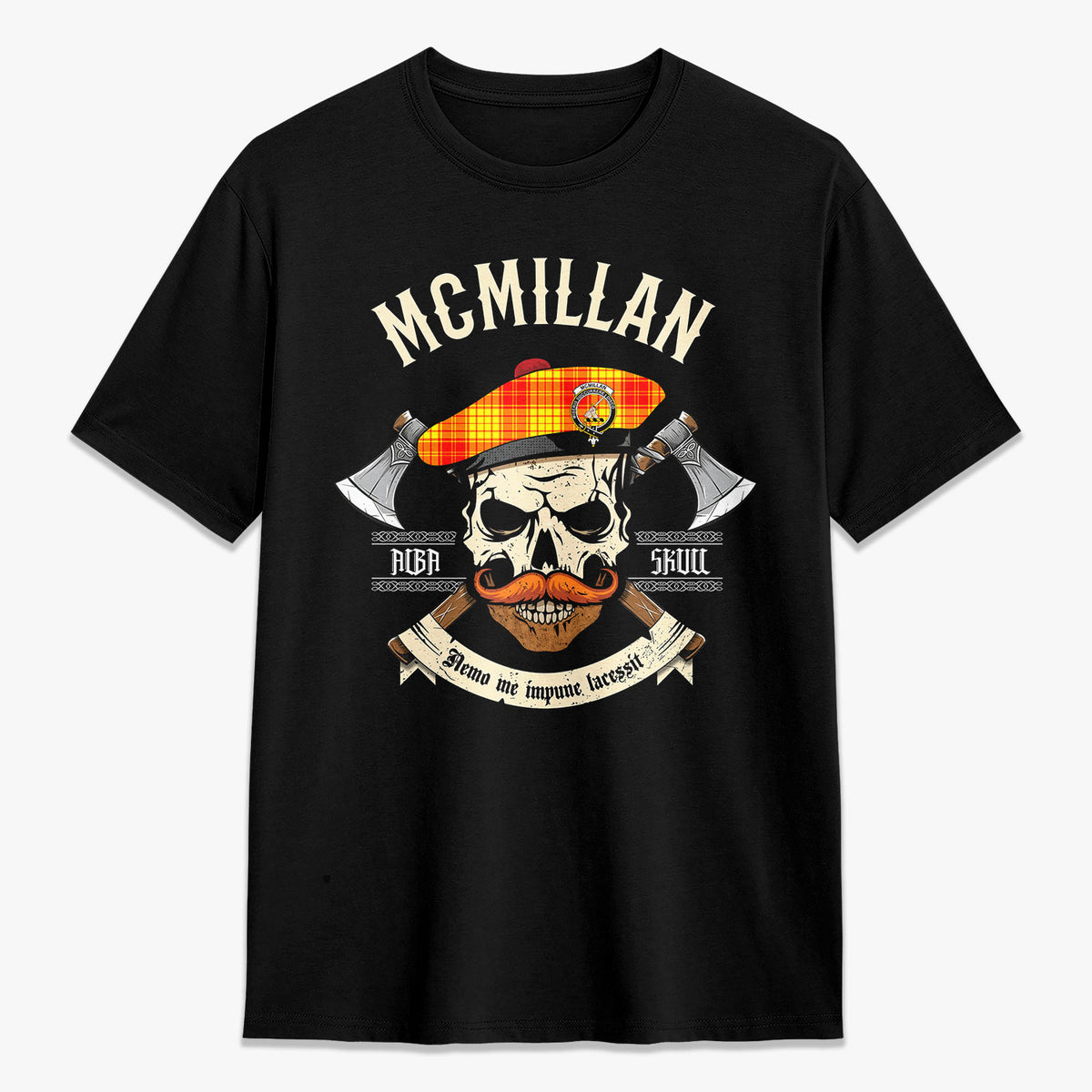 McMillan Clan Tartan Crest 2D T-shirt - Alba Skull Style