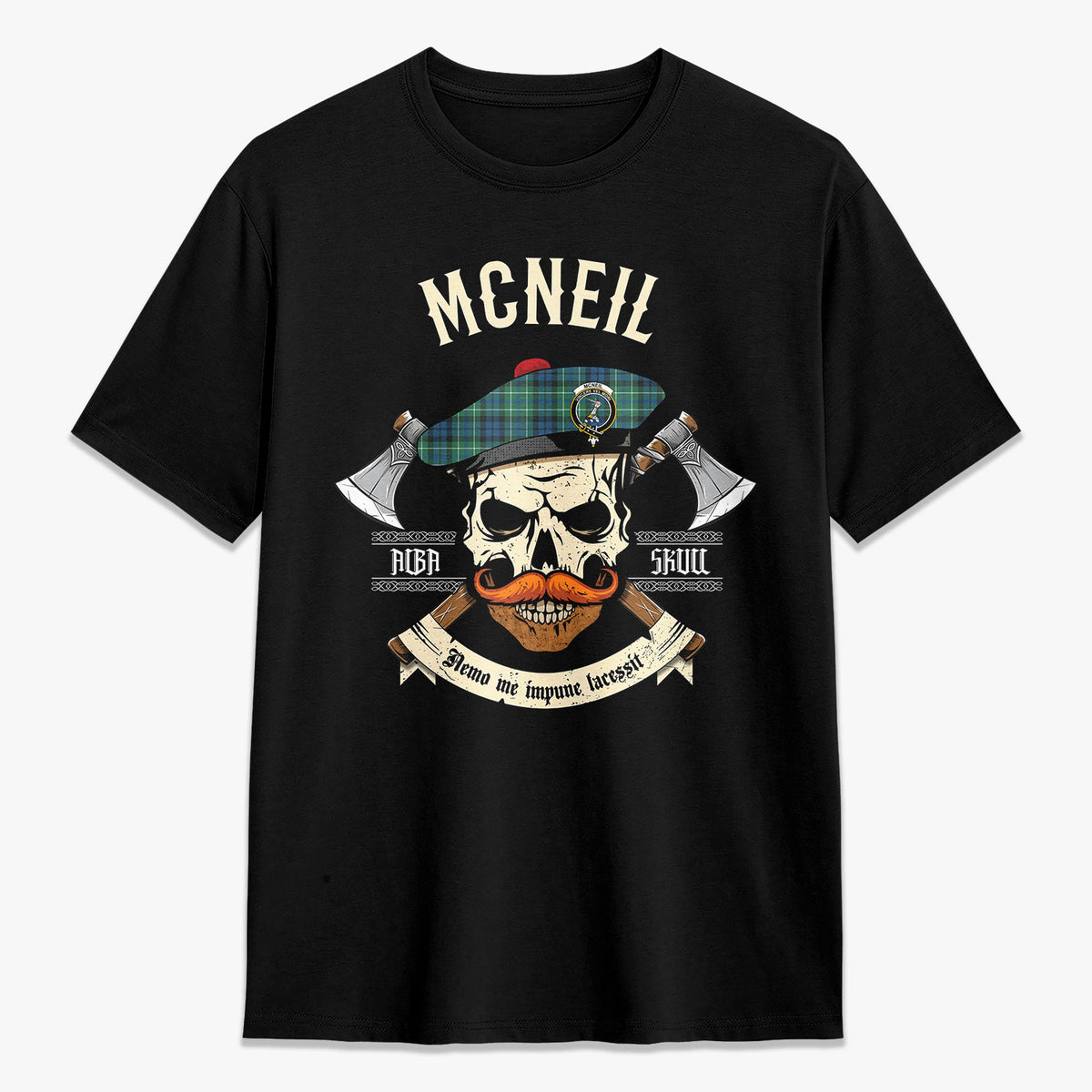 McNeil of Colonsay Ancient Tartan Crest 2D T-shirt - Alba Skull Style