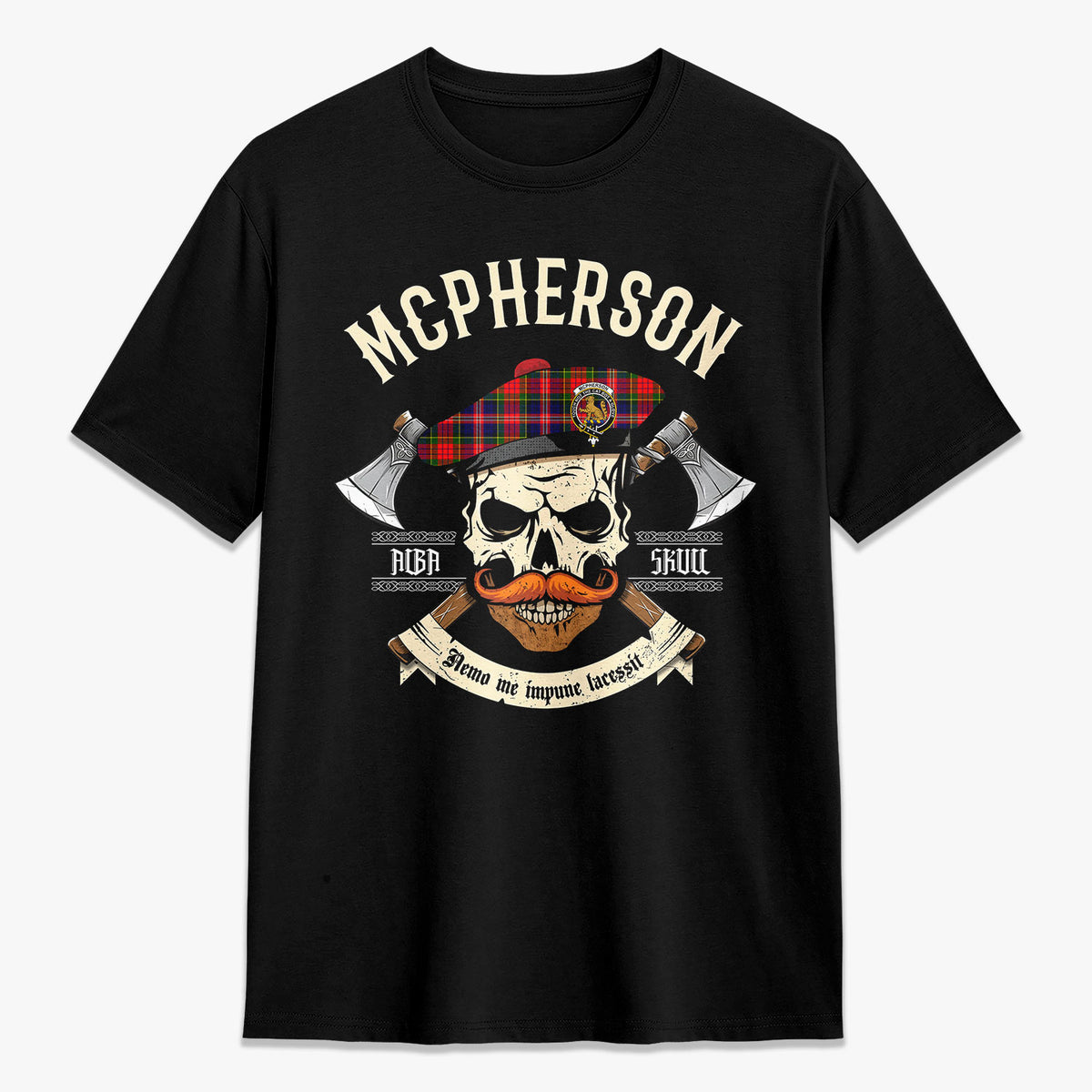 McPherson Modern Tartan Crest 2D T-shirt - Alba Skull Style