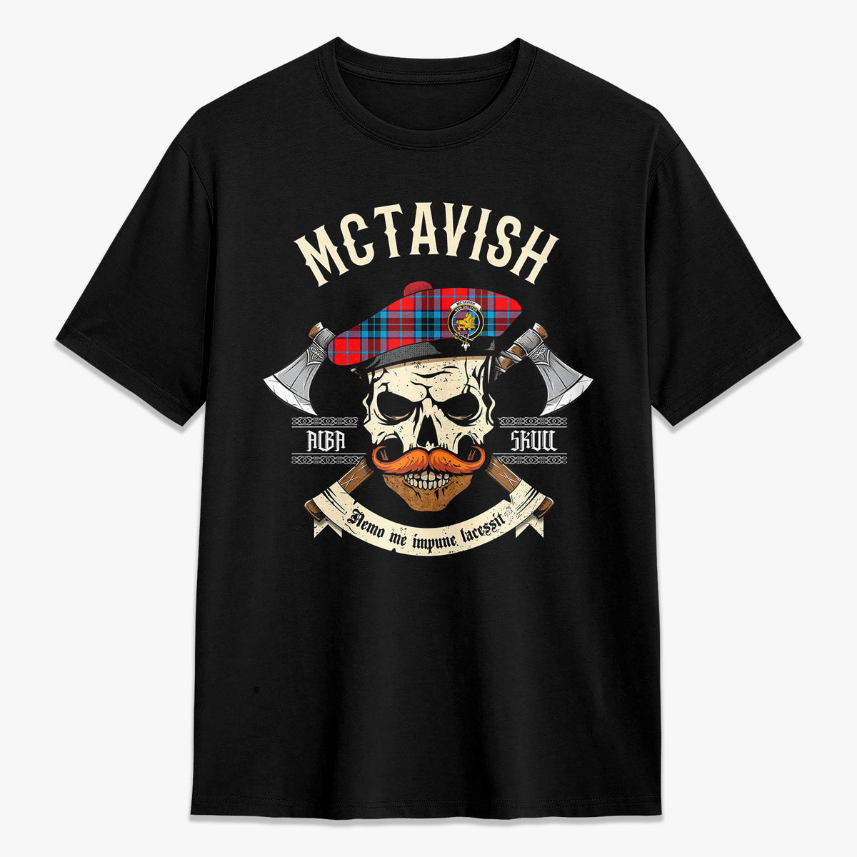 McTavish Modern Tartan Crest 2D T-shirt - Alba Skull Style