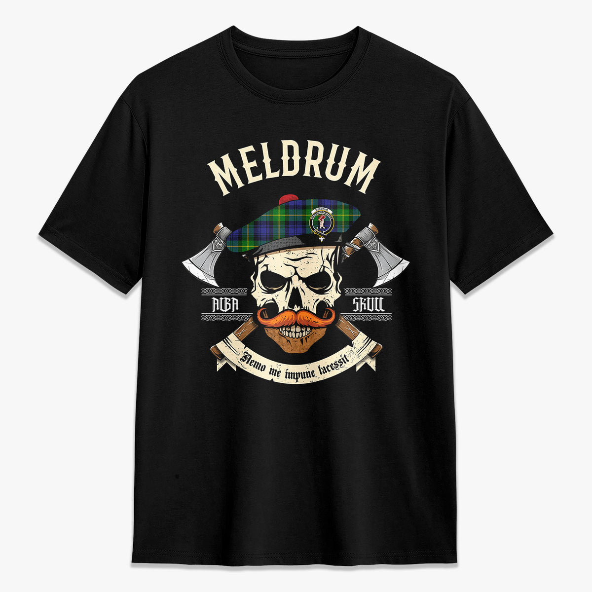 Meldrum Tartan Crest 2D T-shirt - Alba Skull Style