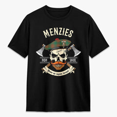 Menzies Green Ancient Tartan Crest 2D T-shirt - Alba Skull Style