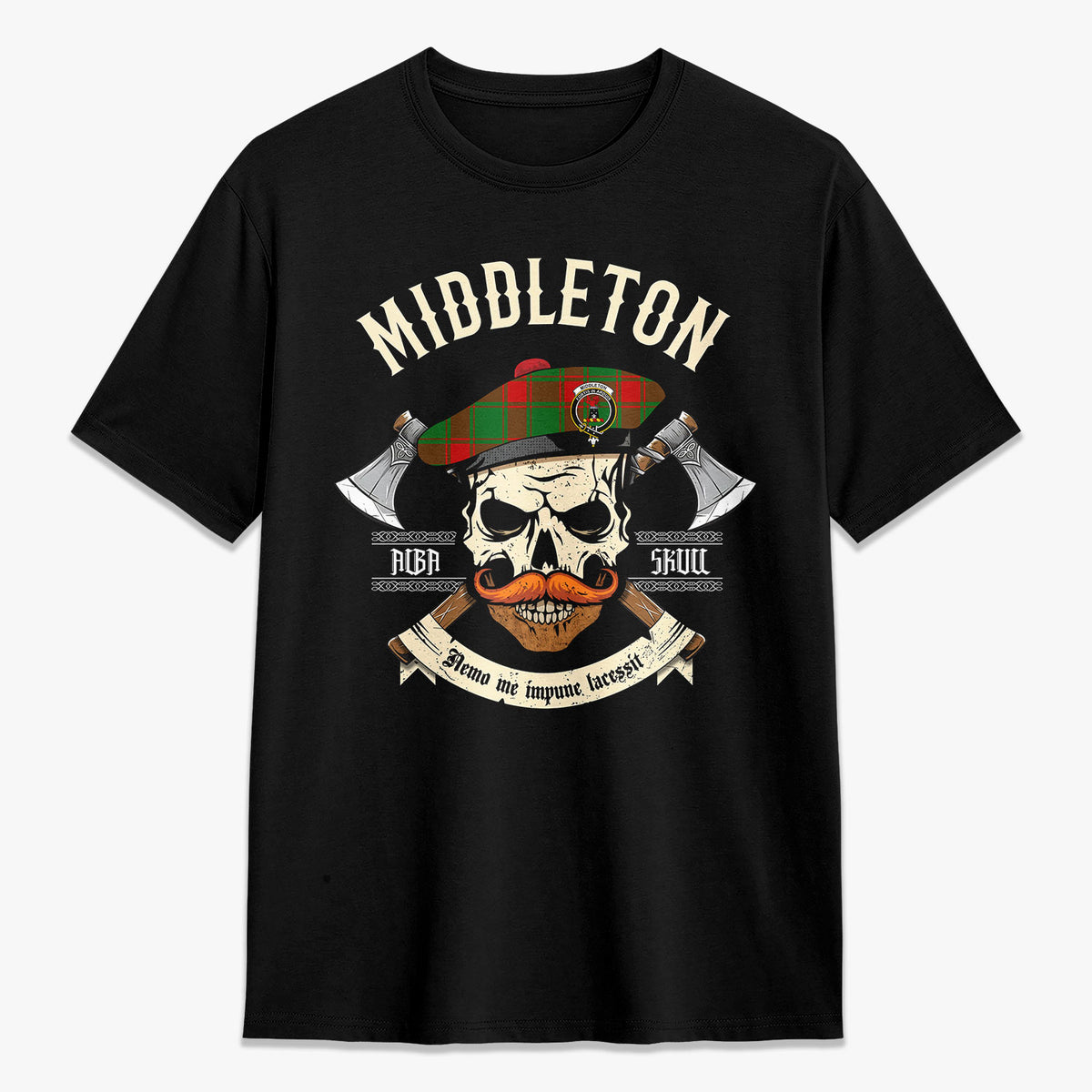 Middleton Modern Tartan Crest 2D T-shirt - Alba Skull Style