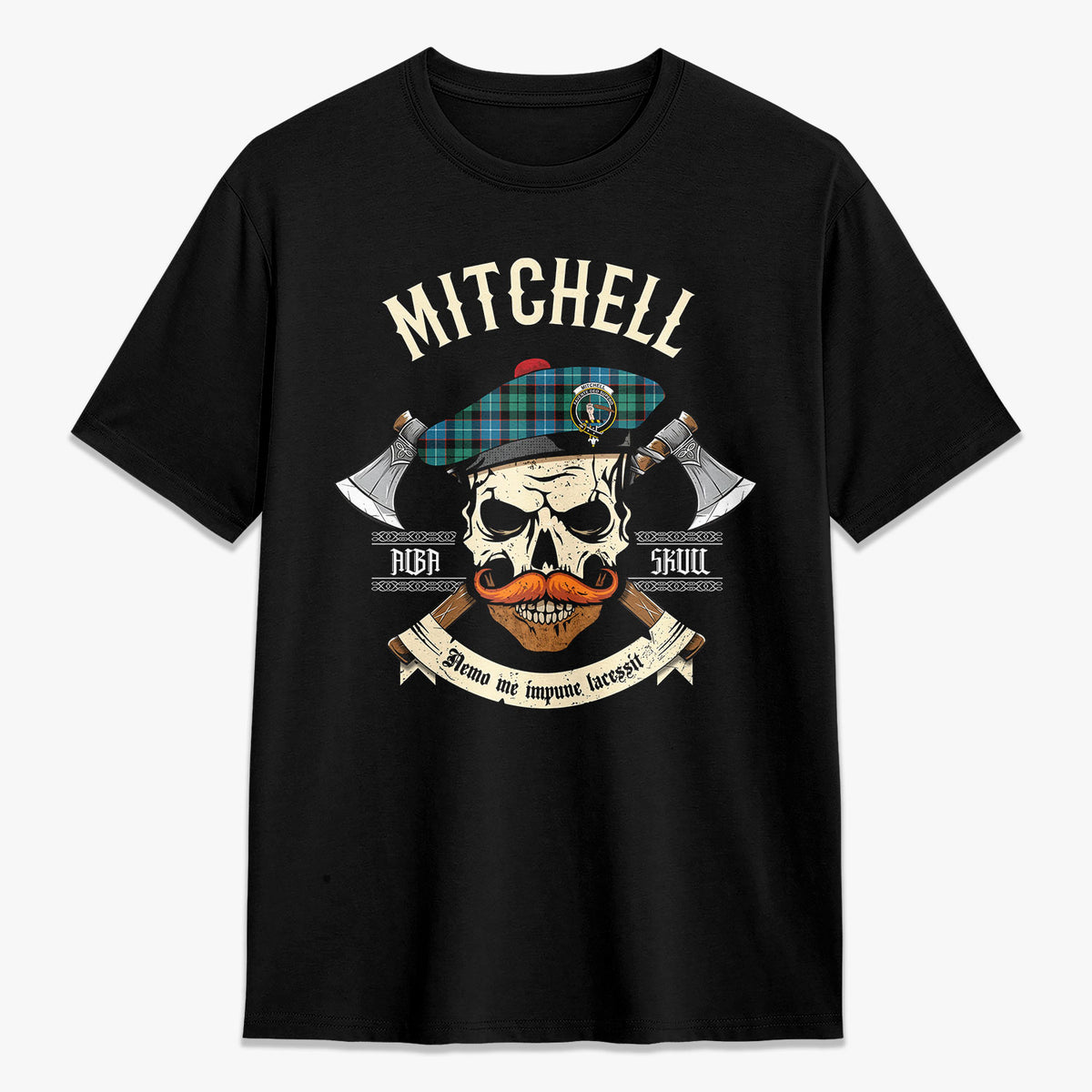 Mitchell Ancient Tartan Crest 2D T-shirt - Alba Skull Style