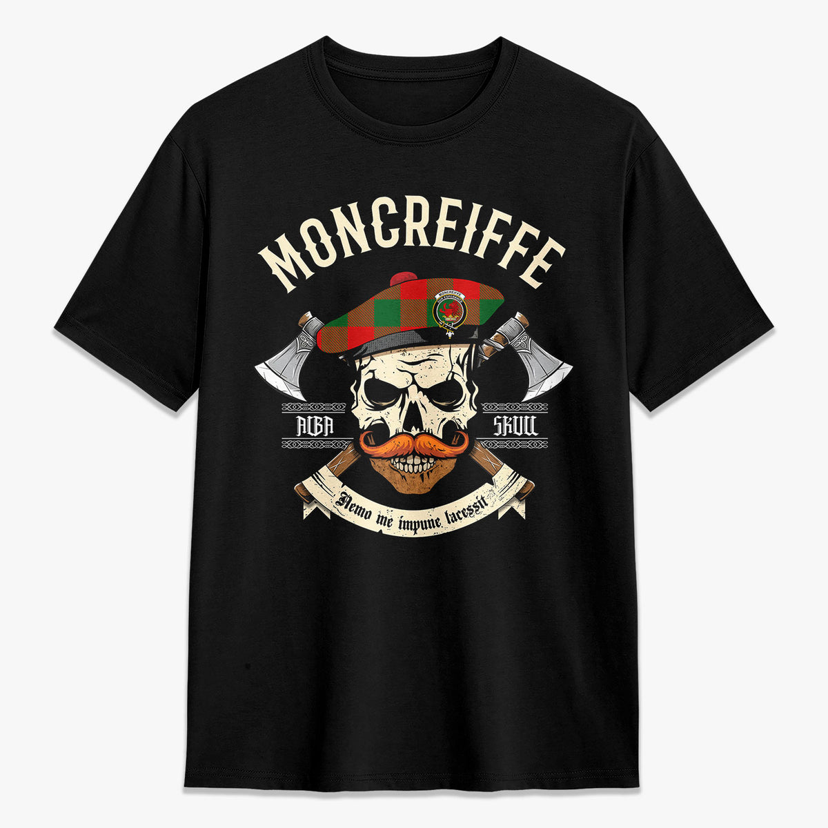 Moncreiffe (or Moncreiff) Tartan Crest 2D T-shirt - Alba Skull Style