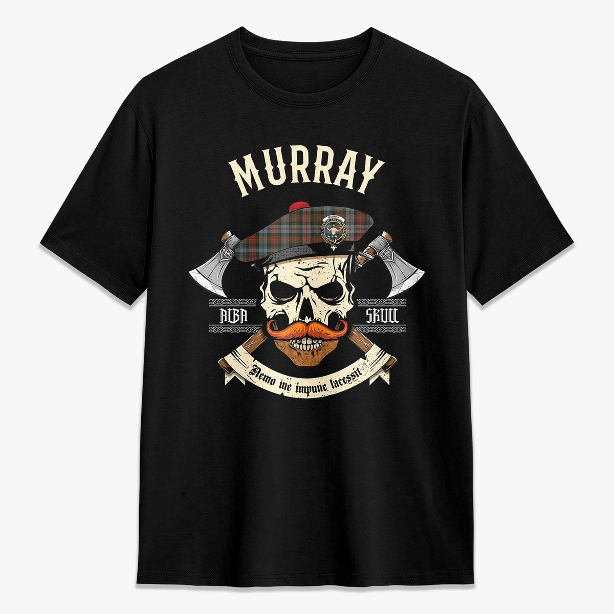 Murray of Atholl Weathered Tartan Crest 2D T-shirt - Alba Skull Style