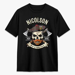 Nicolson Hunting Weathered Tartan Crest 2D T-shirt - Alba Skull Style