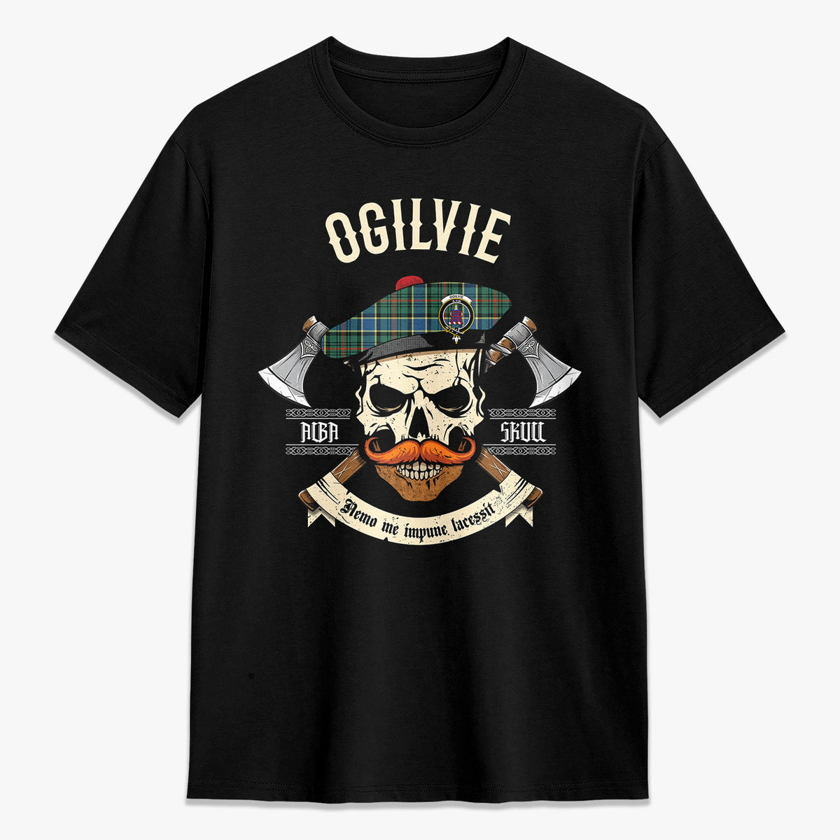 Ogilvie Hunting Ancient Tartan Crest 2D T-shirt - Alba Skull Style