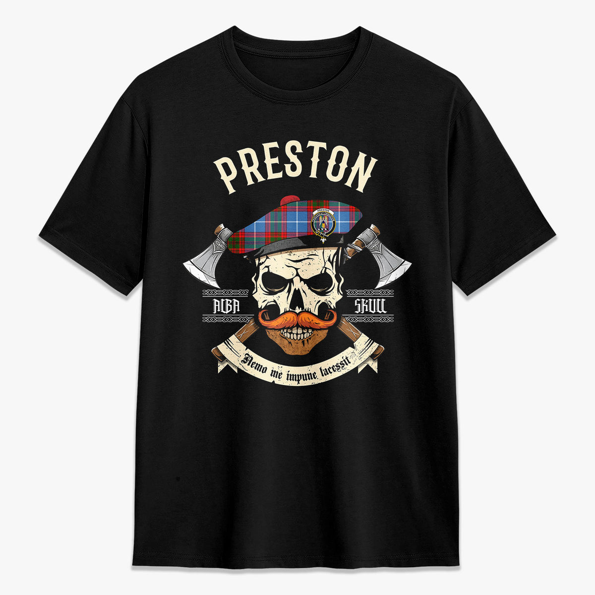 Preston Tartan Crest 2D T-shirt - Alba Skull Style