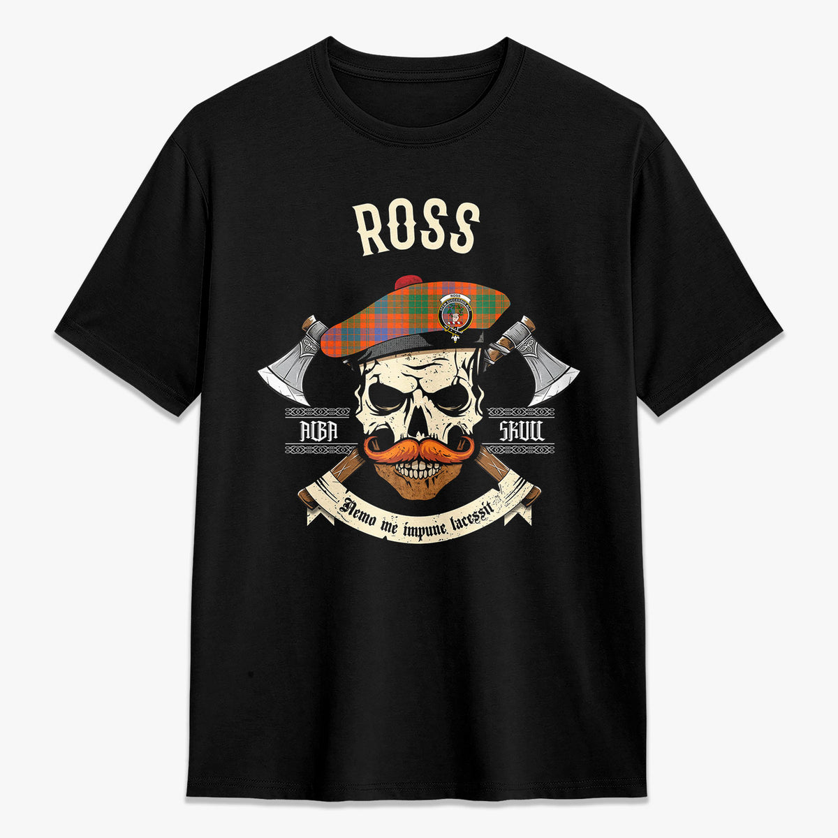 Ross Ancient Tartan Crest 2D T-shirt - Alba Skull Style