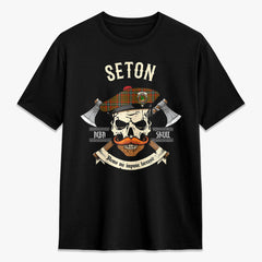 Seton Hunting Modern Tartan Crest 2D T-shirt - Alba Skull Style