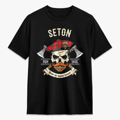 Seton Modern Tartan Crest 2D T-shirt - Alba Skull Style