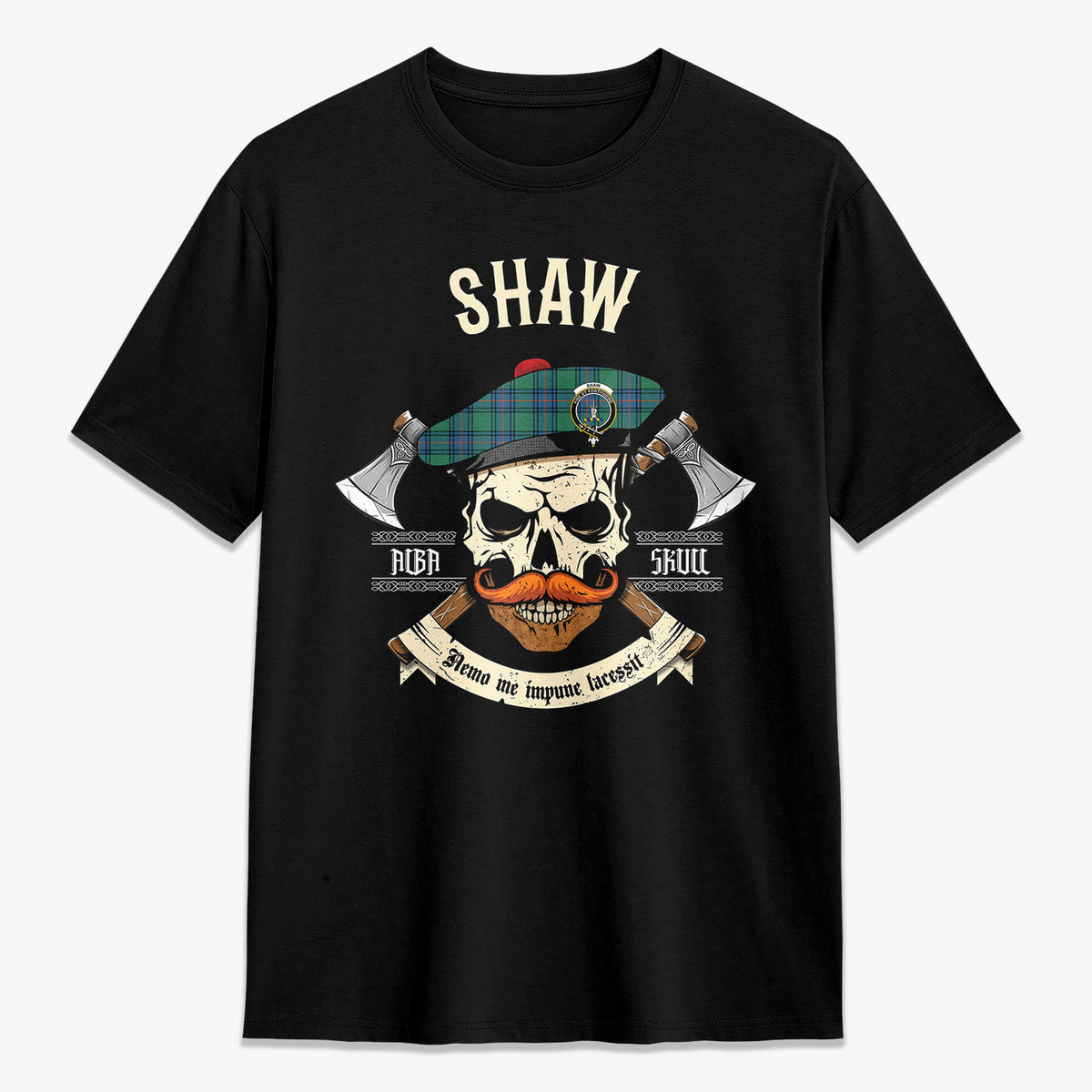 Shaw Ancient Tartan Crest 2D T-shirt - Alba Skull Style