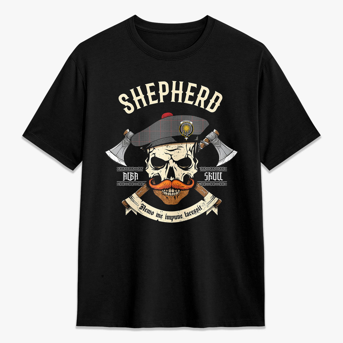 Shepherd Tartan Crest 2D T-shirt - Alba Skull Style