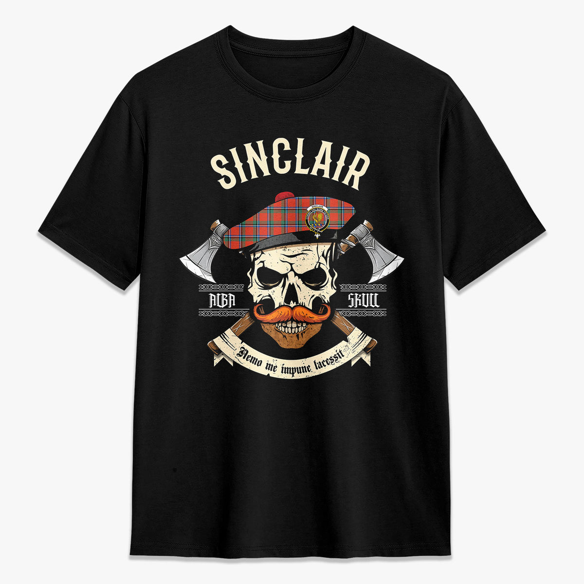 Sinclair Ancient Tartan Crest 2D T-shirt - Alba Skull Style