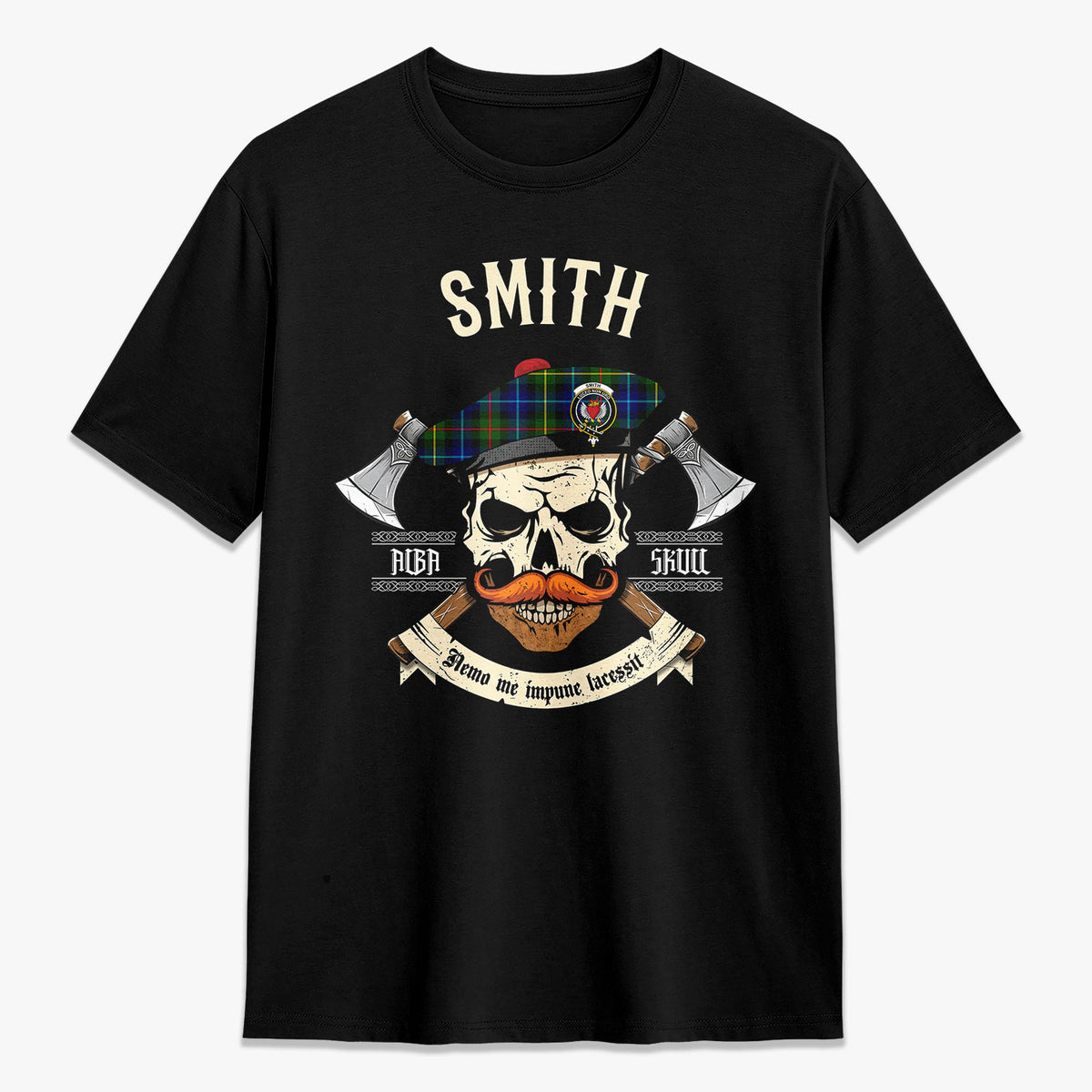 Smith Modern Tartan Crest 2D T-shirt - Alba Skull Style