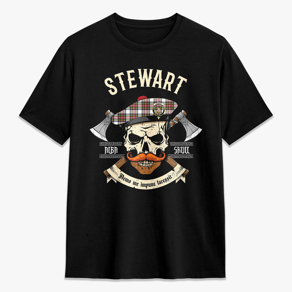 Stewart Dress Modern Tartan Crest 2D T-shirt - Alba Skull Style