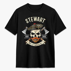 Stewart Hunting Weathered Tartan Crest 2D T-shirt - Alba Skull Style