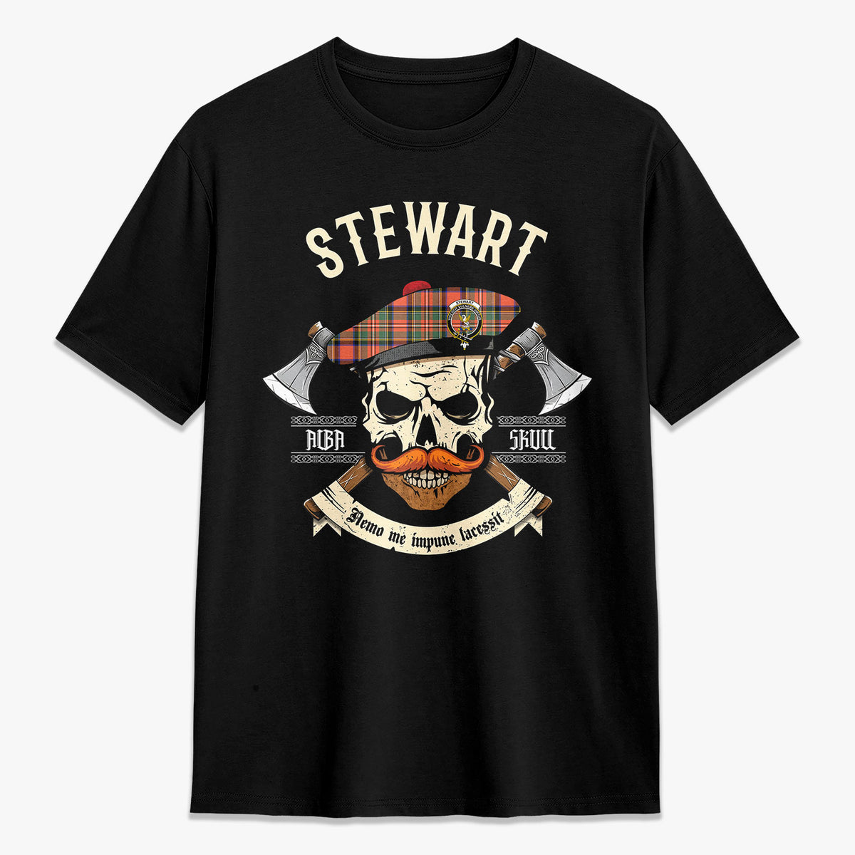 Stewart Royal Ancient Tartan Crest 2D T-shirt - Alba Skull Style