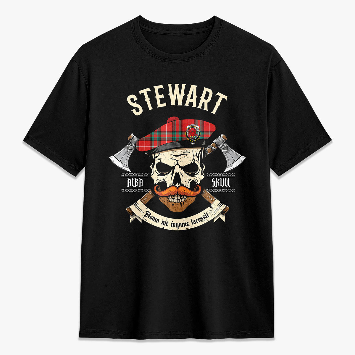 Stewart (Stuart) of Bute Tartan Crest 2D T-shirt - Alba Skull Style