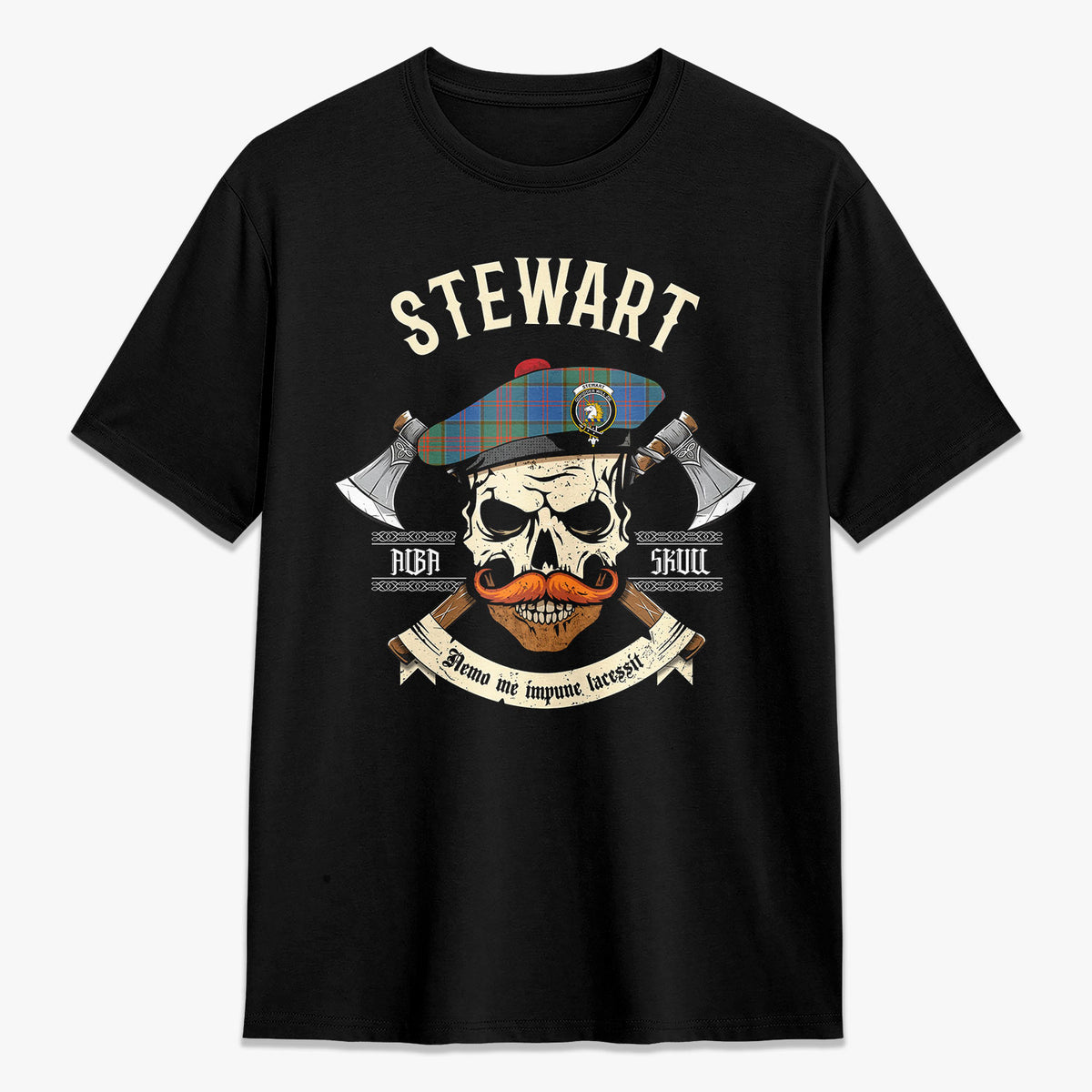 Stewart of Appin Hunting Ancient Tartan Crest 2D T-shirt - Alba Skull Style