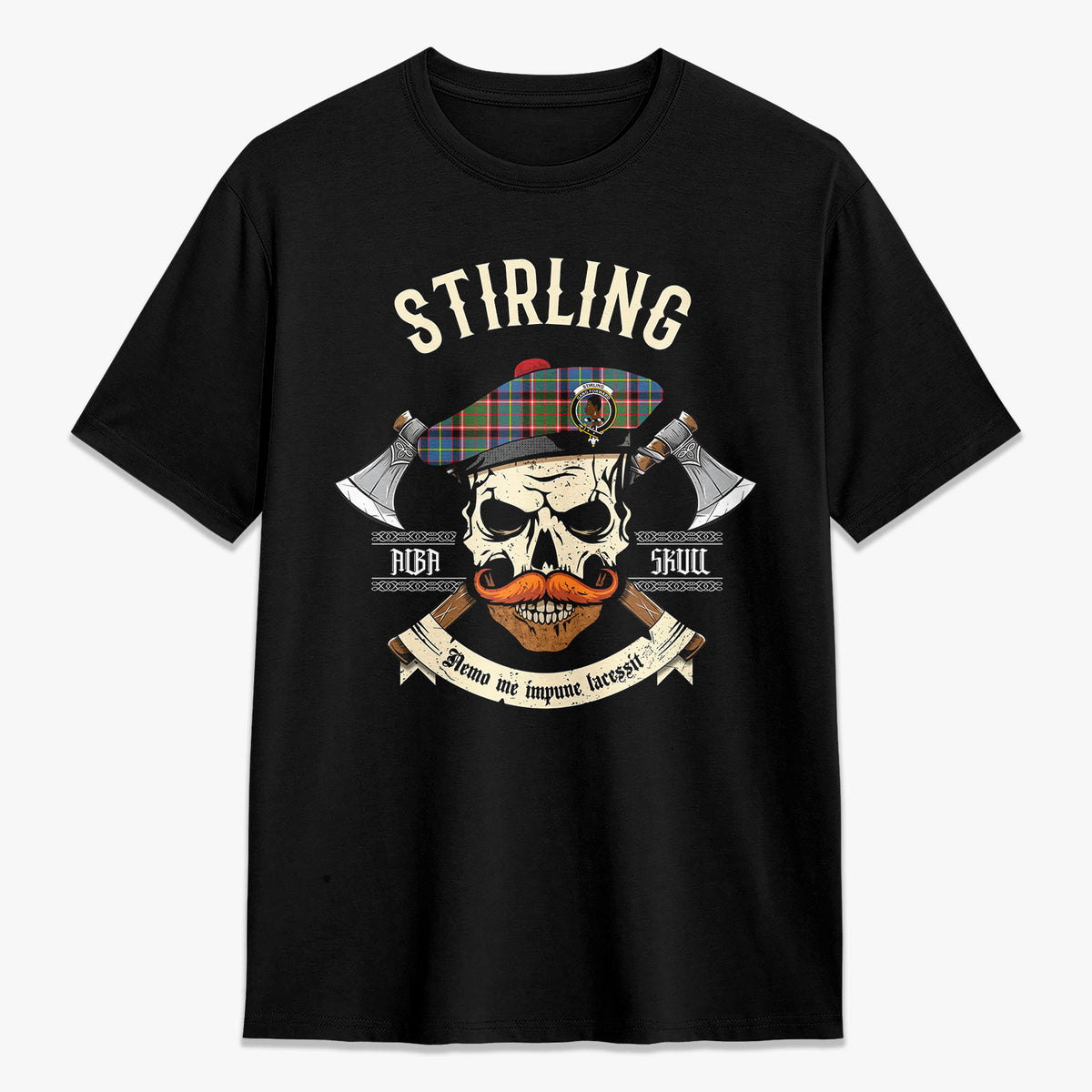 Stirling (of Keir) Tartan Crest 2D T-shirt - Alba Skull Style