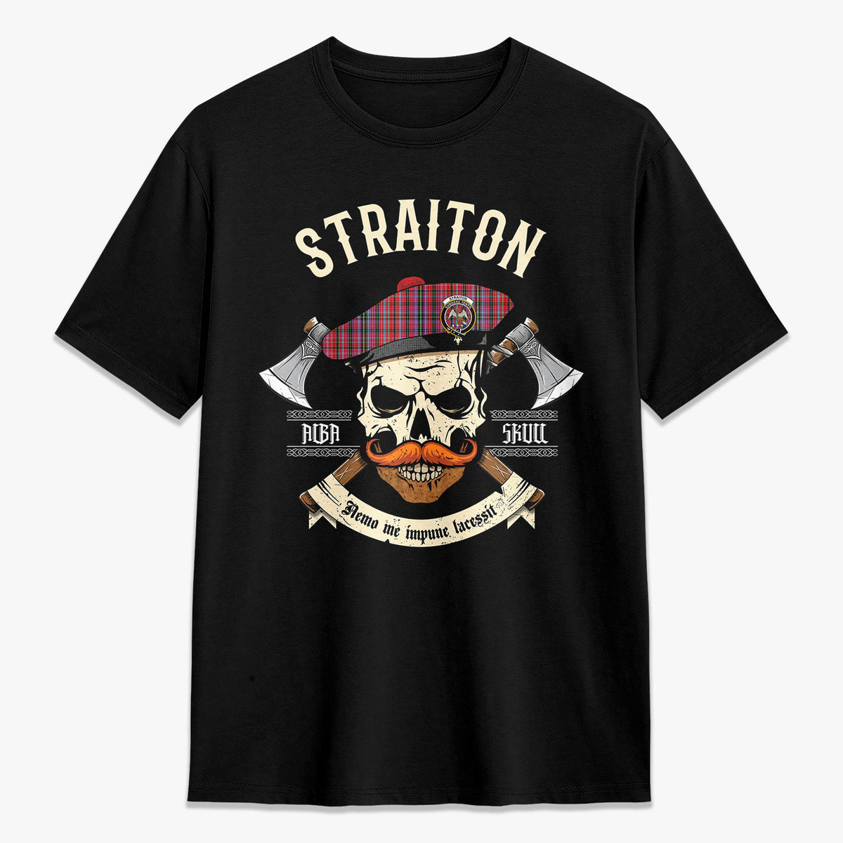 Straiton Tartan Crest 2D T-shirt - Alba Skull Style