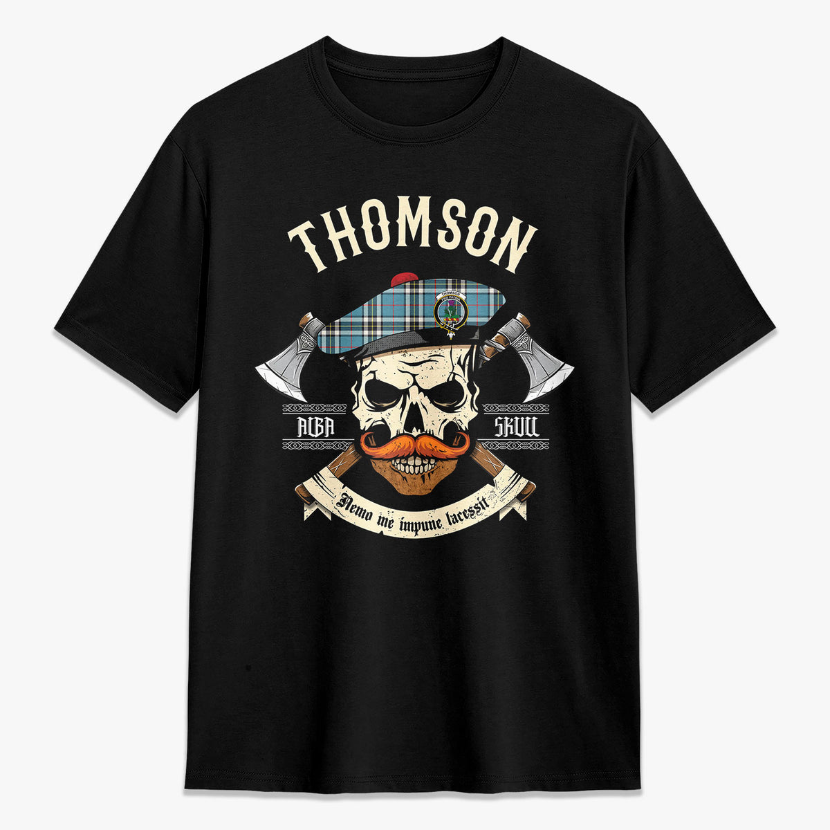 Thomson Blue Tartan Crest 2D T-shirt - Alba Skull Style