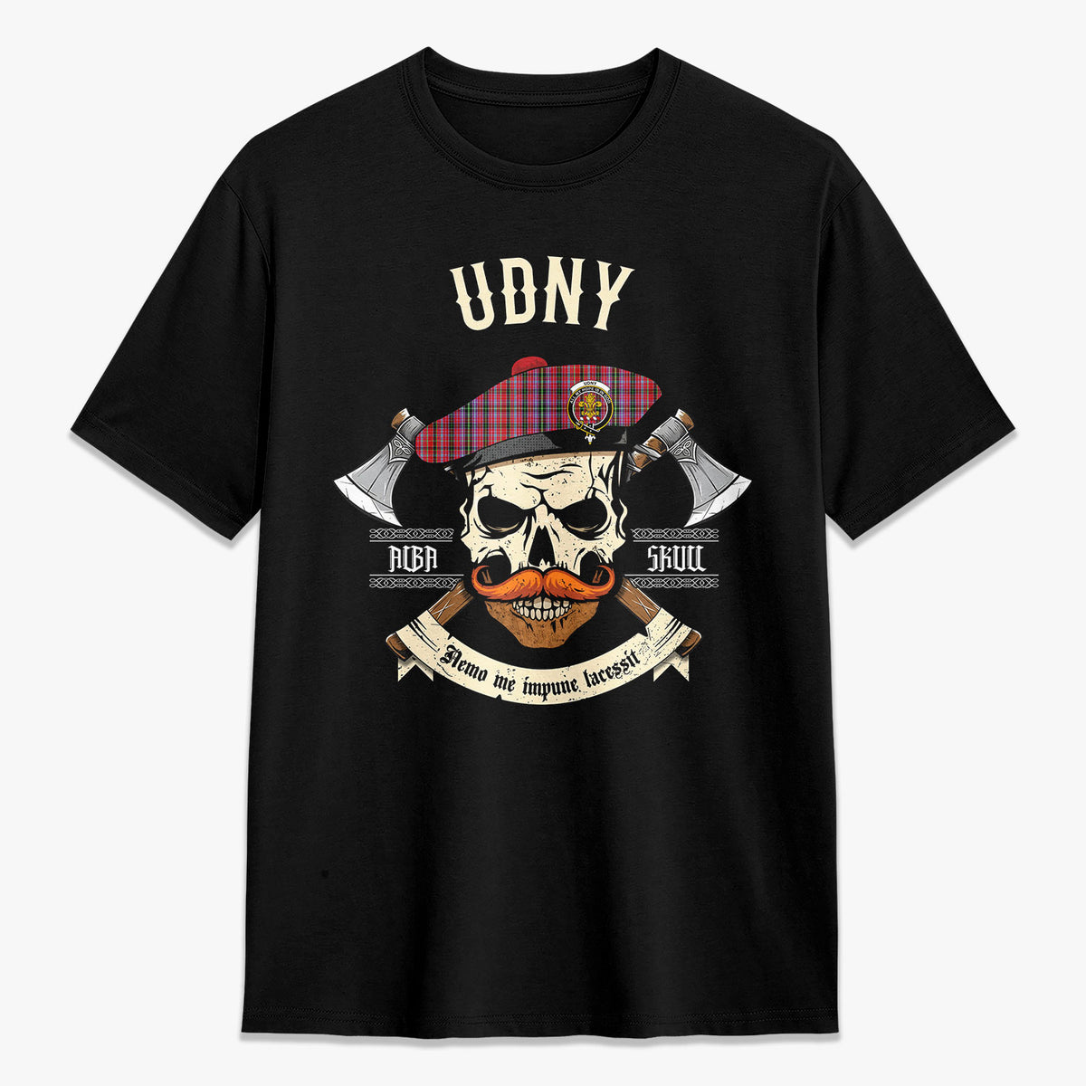 Udny Tartan Crest 2D T-shirt - Alba Skull Style