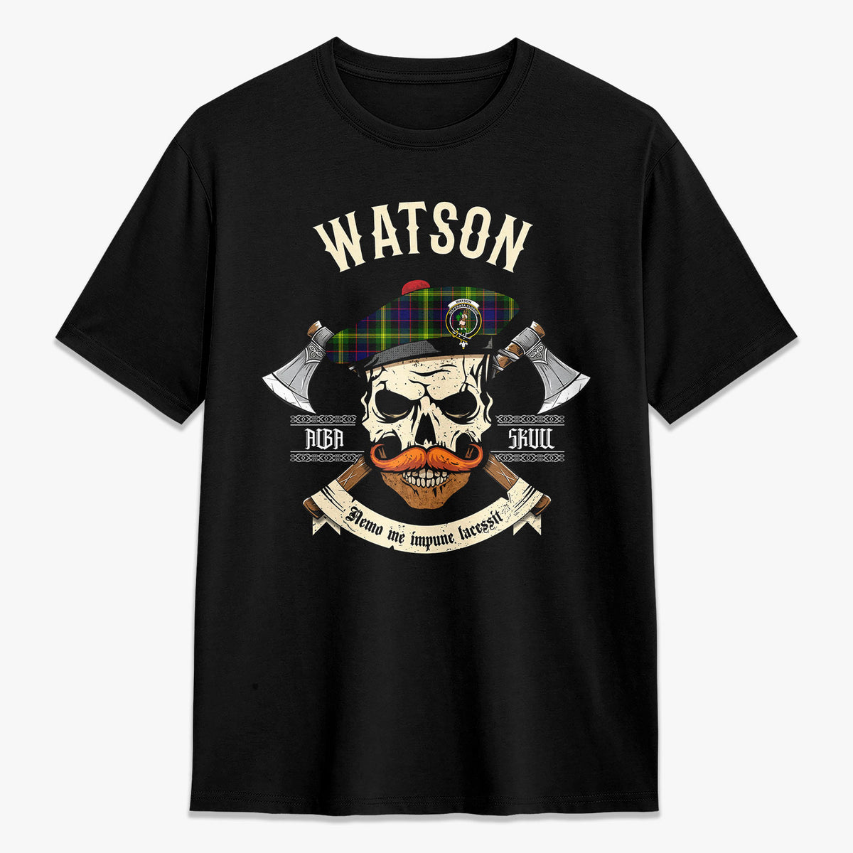 Watson Modern Tartan Crest 2D T-shirt - Alba Skull Style