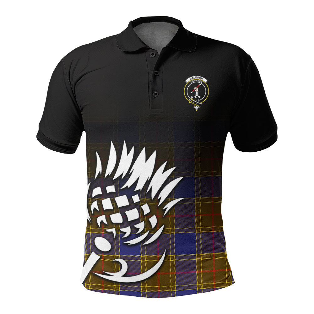 Balfour Modern Tartan Crest Polo Shirt - Thistle Black Style