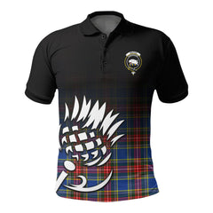 Beaton Modern Tartan Crest Polo Shirt - Thistle Black Style