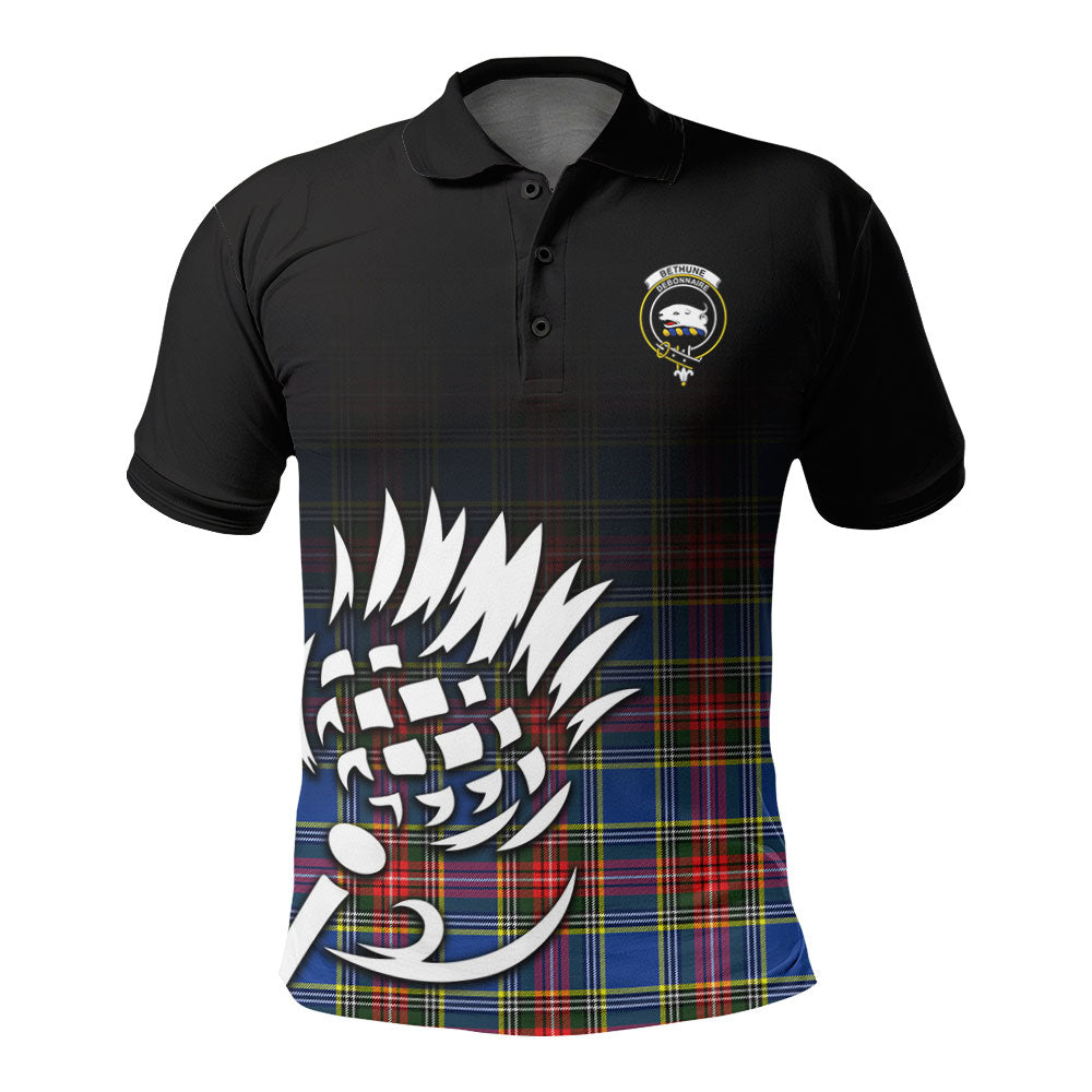 Bethune Modern Tartan Crest Polo Shirt - Thistle Black Style