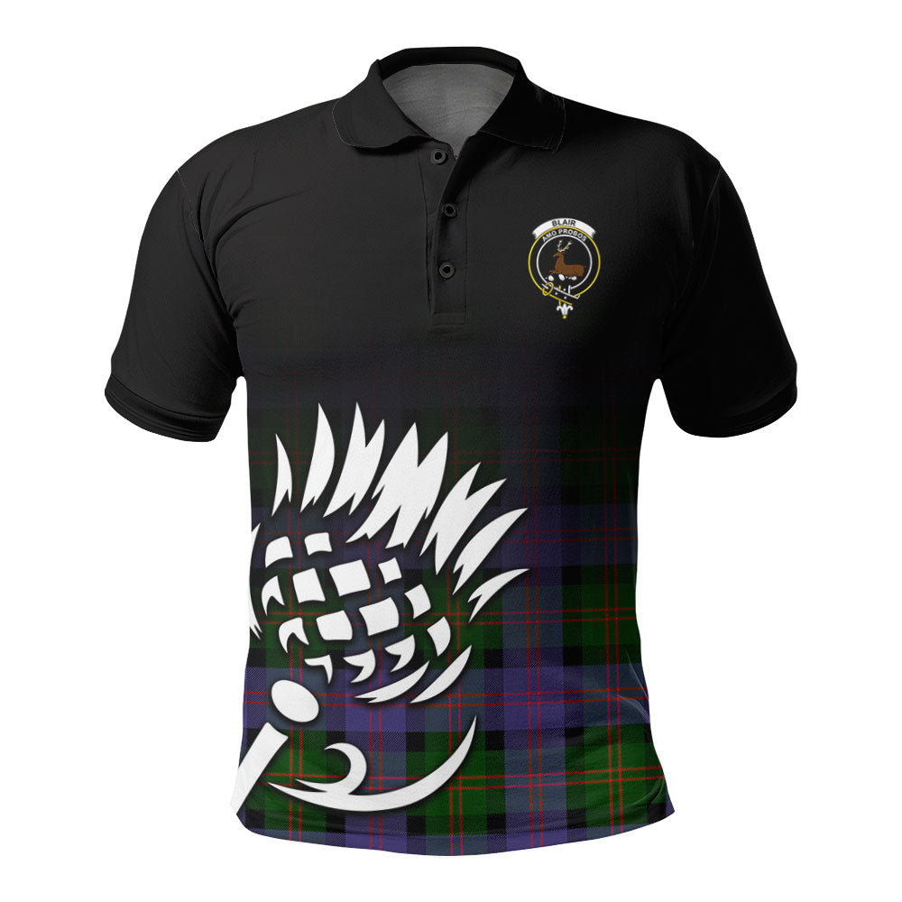 Blair Modern Tartan Crest Polo Shirt - Thistle Black Style