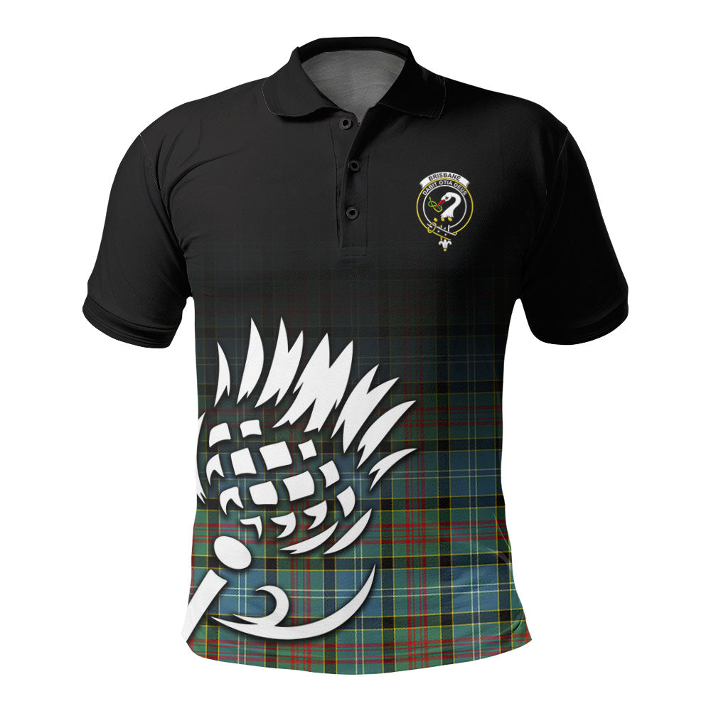 Brisbane Tartan Crest Polo Shirt - Thistle Black Style