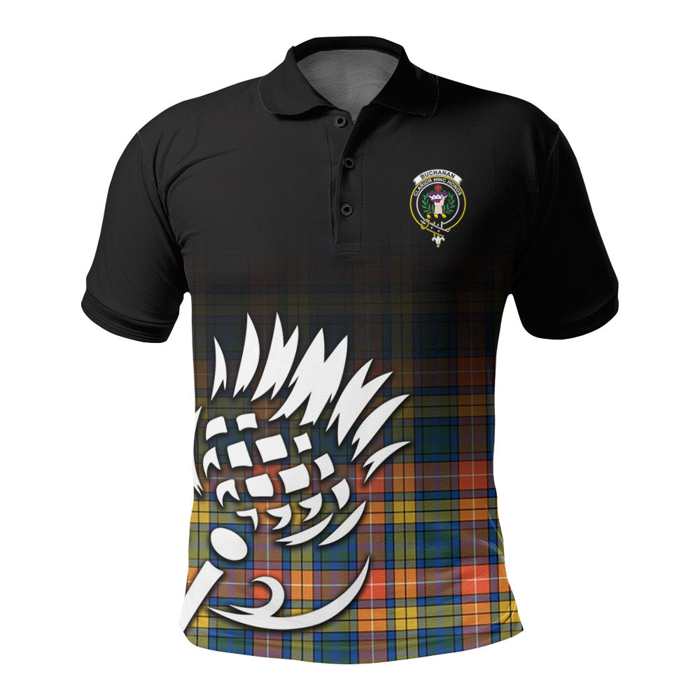 Buchanan Ancient Tartan Crest Polo Shirt - Thistle Black Style