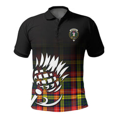 Buchanan Modern Tartan Crest Polo Shirt - Thistle Black Style