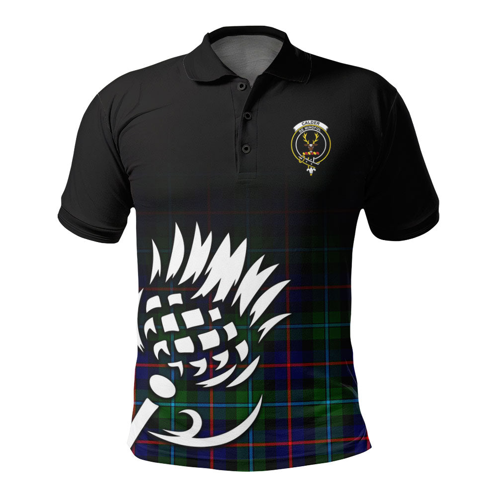 Calder Tartan Crest Polo Shirt - Thistle Black Style